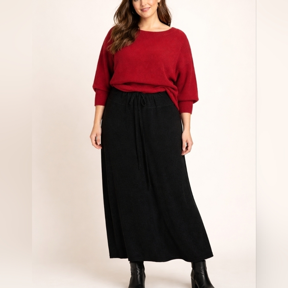 GIBSON Black Sweater Tie Waist Maxi Lounge Goth Skirt Size 1X